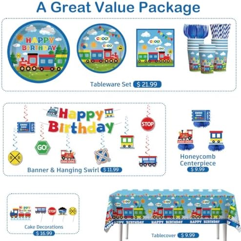 Xynic Train Birthday Decorations, Train Plates and Napkins Party Supplies - Image 3