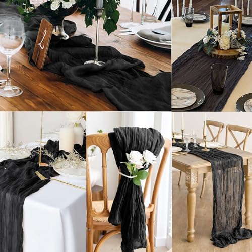 10FT 6 Pack Black Cheesecloth Table Runner 20 x 120 Inch Long Boho Fabric Rustic Cheese Cloth Table Runner for Wedding Bridal Shower Baby Shower Gauze Sheer Birthday Party Table Decorations - Image 6