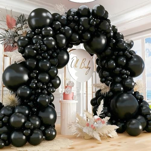 412pcs Black Balloons 18 12 10 5 Inch Black Balloon Garland Arch Kit Different Sizes Matte Latex Balloons for Baby Shower Birthday Wedding Party Decorations by PAXILE