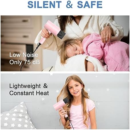 slopehill Professional Ionic Hair Dryer, Powerful 1800W Fast Drying Low Noise Blow Dryer with 2 Concentrator Nozzle 1 Diffuser Attachments for Home Salon Travel (Pink) - Image 6