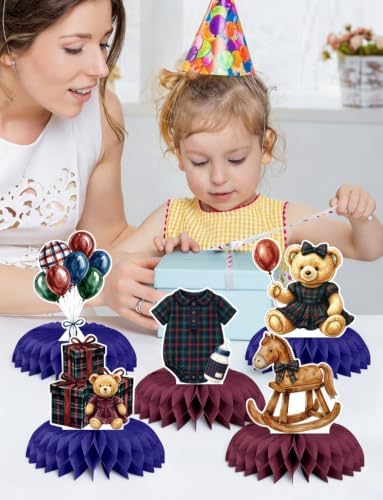 Teddy Bear Baby Shower Table Decorations, Tartan Plaid Centerpieces - Image 3
