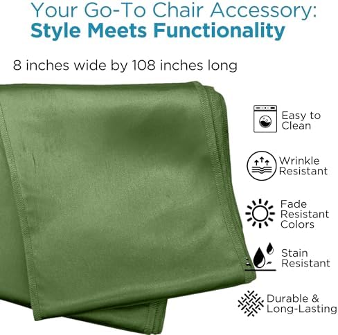 Leading Linens 20 pcs Sage Green 108"x8" Satin Bow Sash Chair Cover Decor - Image 2