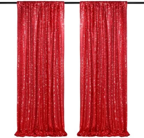 QueenDream Red Sequin Backdrop 2 Panels 2FTx8FT Christmas Party Backdrop by QueenDream