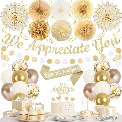 Vlipoeasn Champagne Gold We Appreciate You Banner Decorations with Sash by Vlipoeasn