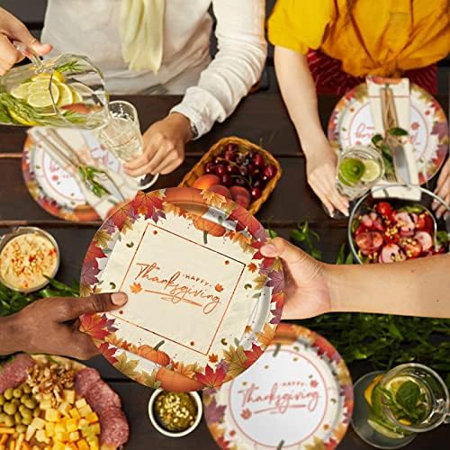 Thanksgiving Plates and Napkins Gatherfun Maple Leaves Disposable Paper Plates Napkins Cups plastic Tablecloth for Thanksgiving Dinner Party Decorations Serve 25 - Image 3