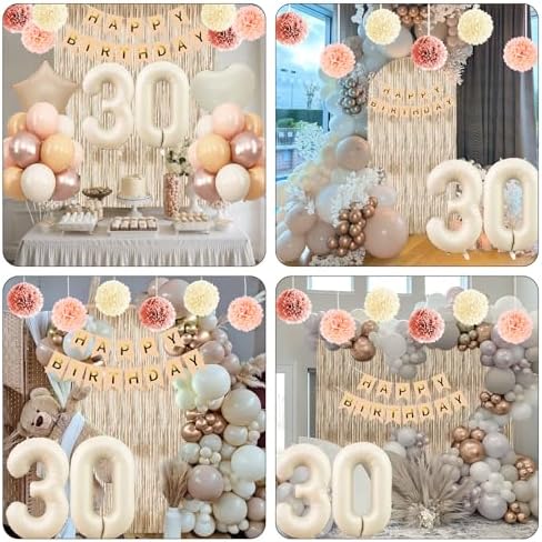 Beige Happy 30th Birthday Party Decoration for Her Cream Number 30 Balloon - Image 6