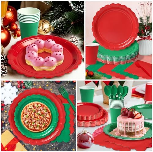 Vyntra 350 Pcs Red and Green Paper Plates and Napkins Party Supplies - Image 5