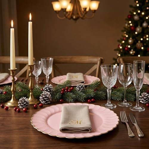 13 Inch Pink Scalloped Charger Plates with Gold Rim (Set of 6), Round Wave Plastic Serving Plates for Weddings, Bridal Showers, Birthday Parties, Catering & Table Decorations - Image 4