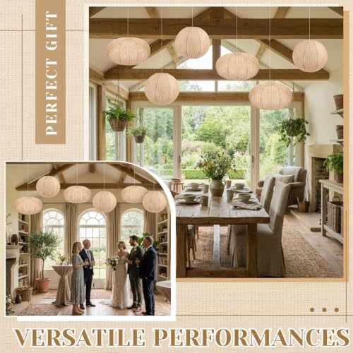 Hortsun 6 Pcs 12 Inch Burlap Print Paper Lanterns Round and Oval Chinese Paper Lanterns Farmhouse Boho Hanging Decor for Home Classroom Birthday Wedding Party Ceremonial Event - Image 6