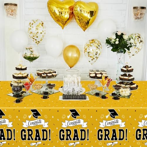 2Pcs 2026 Graduation Table Decorations, 108" X 54" Yellow Plastic Graduation Tablecover, Disposable Tablecover for Class 2026 Congrats Grad, Rectangle Tablecloth for Grad Decor Party Supplies for kids - Image 4