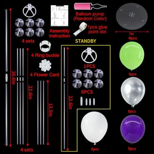 TONIFUL 4 Set Purple Green White Balloon Stand Centerpieces for Table - Image 2