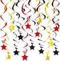 Red Black Gold Star Hanging Swirl Decorations - 30 Pcs Metallic Ceiling Swirls with Foil Stars, Plastic Streamers for Graduation, Casino Las Vegas Night, Movie Theme, Mouse Birthday Party Supplies by PARTVON