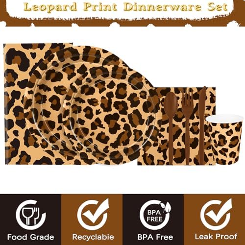 WNINK 176 Pcs Cheetah Print Plates And Napkins Party Supplies, leopard Print Birthday Decorations Tableware, Plate, Cup, Napkin, Safari Animal Leopard Theme Birthday Baby Shower Party Supplies - Image 6