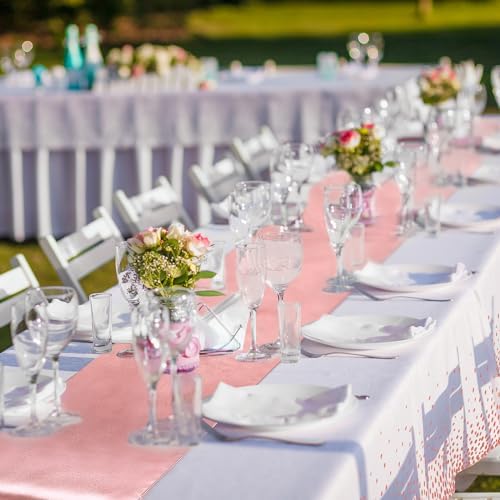 Breling 8 Pack White and Rose Gold Tablecloths and Satin Runners Set - Image 6