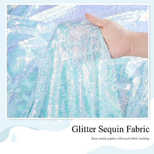 Sequin Backdrop Curtains 4 Pieces 2ftx8ft Mermaid Blue Sparkly Background Fabric for Under The Sea Little Mermaid Birthday Party - Image 5