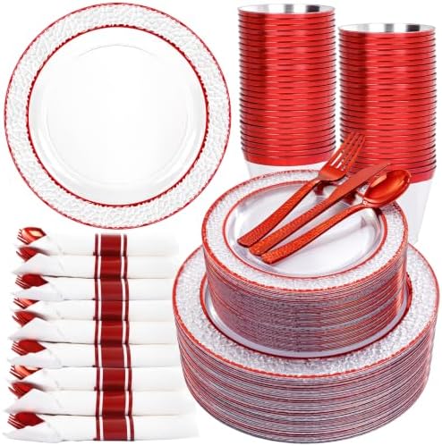Ciaell 350 Piece Red Plastic Plates for Weddings Parties by Ciaell