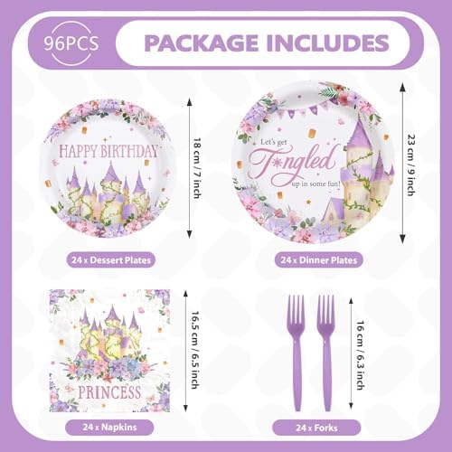 Greencian 96Pcs Princess Birthday Purple Tower Party Supplies Serves 24 - Image 6