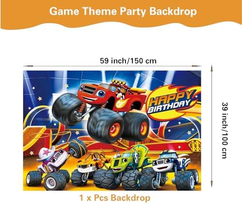 121 Pcs Monster Truck Birthday Party Supplies,Included Banner,Backdrop,Tablecloth,Plates,Balloon,Racing Car Tableware Set for Boy Truck Party Decorations - Image 4