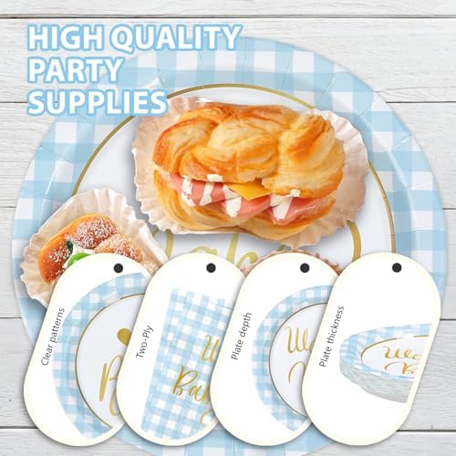 96 Pcs Blue Gingham Baby Shower Party Decorations, Serves 24 - Image 6