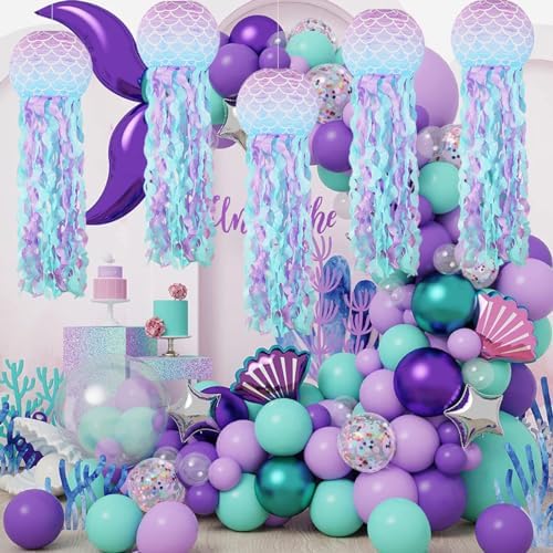 Jellyfish Paper Lanterns Mermaid Party Decorations Pack of 8 - Image 5