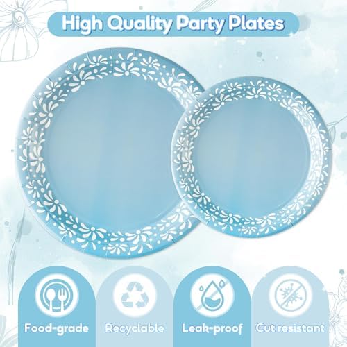 96Pcs Blue Platos De Barro Mexicanos Cielito Lindo Terracotta Clay Party Plates Supplies Tableware Decorations Disposable Paper Plates Napkins Forks for Birthday Baby Shower, Serves 24 - Image 3