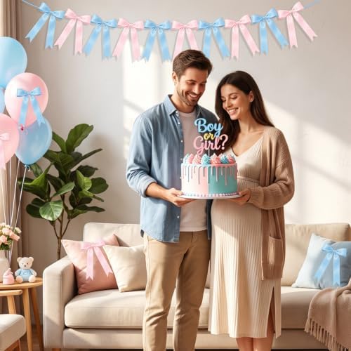 2 Strings Pink and Blue Bow Garland Banner, Gender Reveal Decorations - Image 6