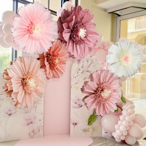 Giegxin 6 Pcs 31.5" 24" Pink Giant Tissue Paper Flower, Boho Pom Pom Decor by Giegxin