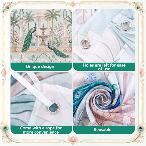 Gilprop 9 x 6 ft Indian Peacock Backdrop Traditional Mughal Garden Backdrop Decor Indian Pooja Peacock Props Banner for Festival Ganesh Chaturthi Mehndi Wedding Seemantham Pooja Decoration - Image 3