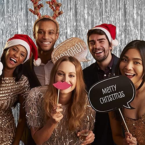 10 Pack Foil Curtain Backdrop Silver Metallic Tinsel Foil Fringe Curtains Photo Booth Props for Birthday Wedding Engagement Baby Shower Bachelorette Christmas Holiday Celebration Party - Image 3