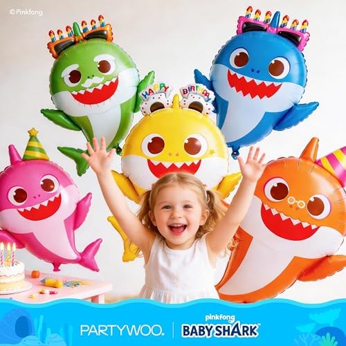 PartyWoo Baby Shark Pink Round Star Mylar Helium Boys Foil Balloons 13pcs - Image 4