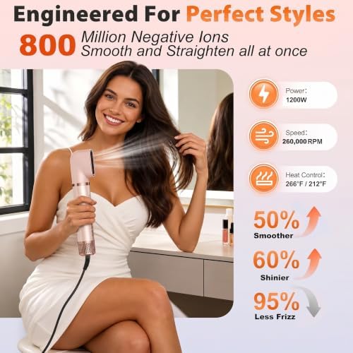 6 in 1 Hot Air Styler, Air-wrap with High-Speed 260,000 RPM Negative Ionic Hair Styler Dryer Brush, All Hair Types Drying Straightening, Curling Volumizing, Frizz-Free and Add Volume, Gift for Girl - Image 2