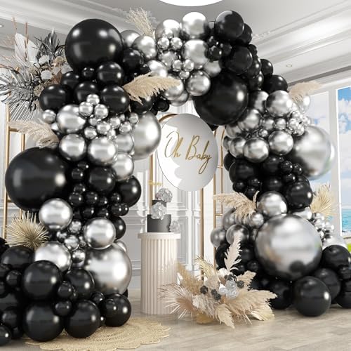 412Pcs Black and Silver Balloons Arch Kit, Latex Balloons Different Sizes 18 12 10 5 Inch for Birthday, Wedding, Graduation, Anniversary Decorations by PAXILE