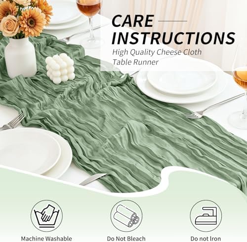 10 Pack Sage Green Cheesecloth Table Runner, 17x108 Inch Semi Sheer Boho Gauze Cheese Cloth Fabric Table Runners for Wedding Party Baby Shower Birthday Garden Farmhouse Table Decor - Image 4