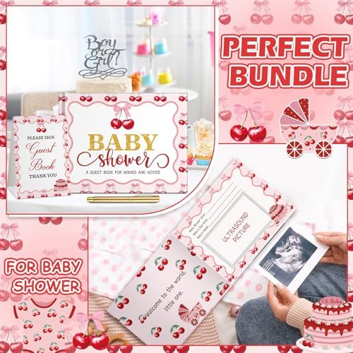 Fuyoooo 27 Pcs Cherry Sign in Guest Book Set with Gold Pen Table Cards - Image 6