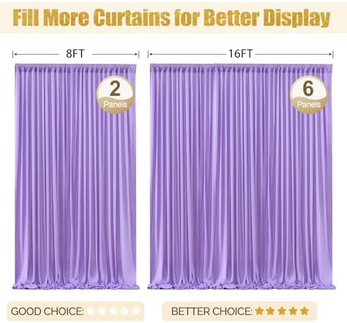 16x10FT Lavender Backdrop Curtains for Wedding Parties, Wrinkle Free Polyester Photography Backdrop Drapes for Wedding Baby Shower Birthday Parties Stage Background Stand Decorations 4x10ft,4 Panels - Image 7