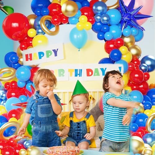 142 Pcs Red Blue Yellow Cartoon Hedgehog Balloon Arch Kit,Gold Circle Twisting Balloons with Exploding Star Foil Balloons for Video Game Theme Birthday Party Carnival Circus Baby Shower Decorations - Image 5