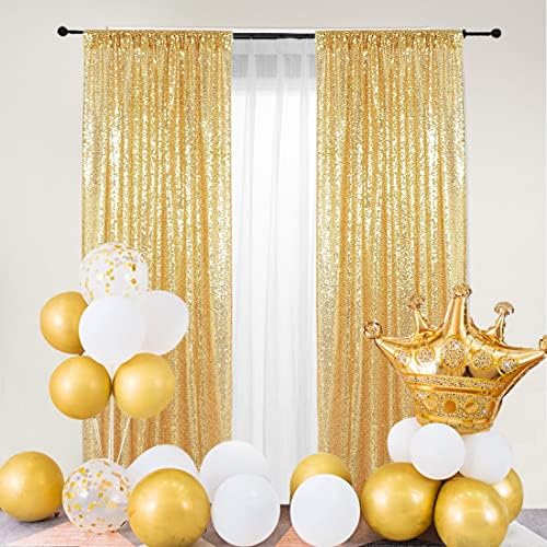 PartyDelight Gold Sequin Backdrop Curtains 2x8ft 2 Panels - Image 5