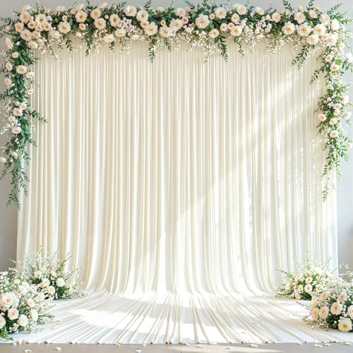 10x12ft Cream Backdrop Curtain Panels for Parties - Wrinkle Free Polyester Photo Curtain Backdrop Wedding Back Drop Fabric Drapes for Party Decorations Background for Photography by WishCare