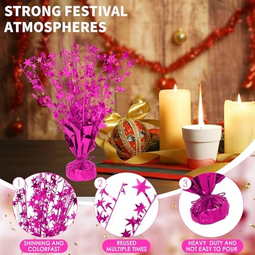 6 Pack Metallic Foil Spary Centerpieces for Tables, Hot Pink Centerpieces for Tables Decorations, Star Brust Table Centerpieces for Birthday Graduation Wedding Baby Shower Party - Image 3
