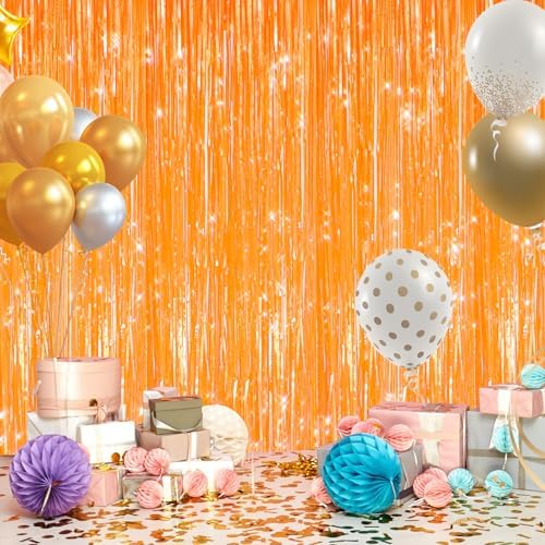 GCB 2Pack Orange Foil Fringe Curtains Backdrop, Halloween Party Streamers - Image 5