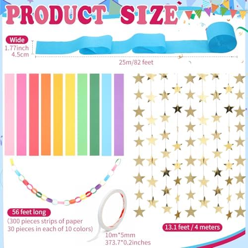 Frienda Paper Chain Strips Streamers Garland Set,Rainbow,Colorful - Image 3