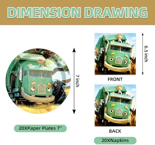 Garbage Truck Party Supplies 40pck include 20 plates, 20 napkins for the birthday Garbage Truck party decoration - Image 2