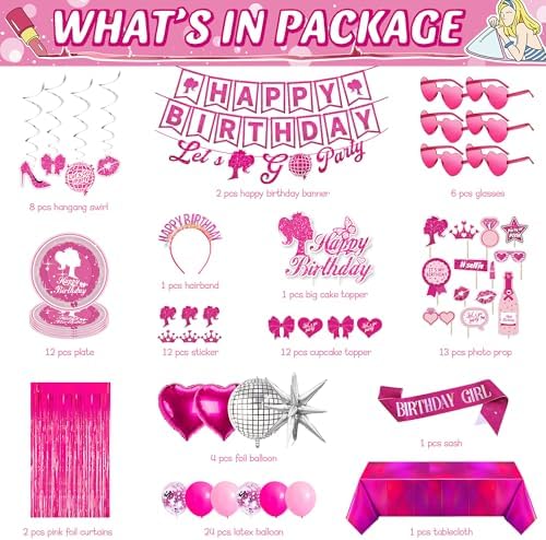 99-Piece Hot Pink Birthday Party Decorations for Women - Image 2