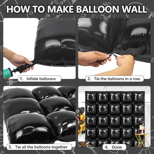 NISOCY 25PCS Metallic Black Square Foil Balloons Wall Backdrop - Image 4