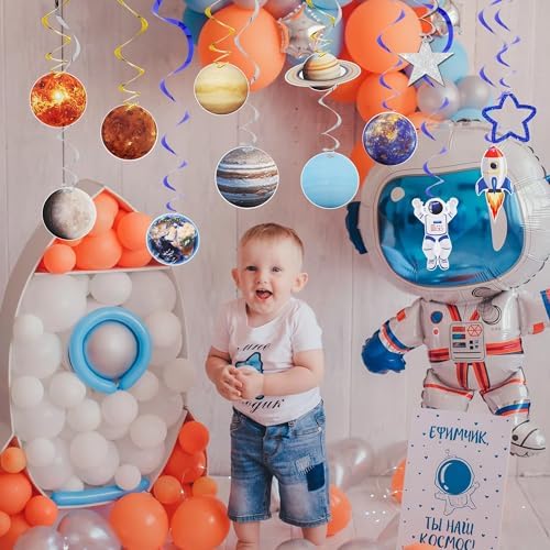 BEISHIDA Solar System Hanging Swirl Decorations 18Pcs Pre-Strung Space Party Hanging Ceiling Decors for Space Themed Birthday Galaxy Room Planet Party Supplies - Image 4