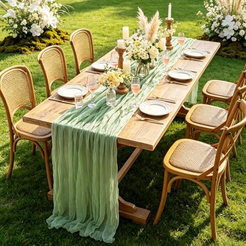 Sage Green Cheesecloth Table Runner, 10FT Rustic Green Boho Gauze Table Runner 120inch for Spring Easter Woodland Safari Baby Shower Bridal Shower Wedding Tea Party Birthday Decorations - Image 5