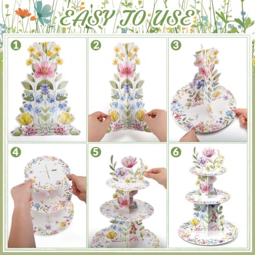 2Pcs 3 Tier Wildflower Party Cupcake Stand Decoration - Image 3