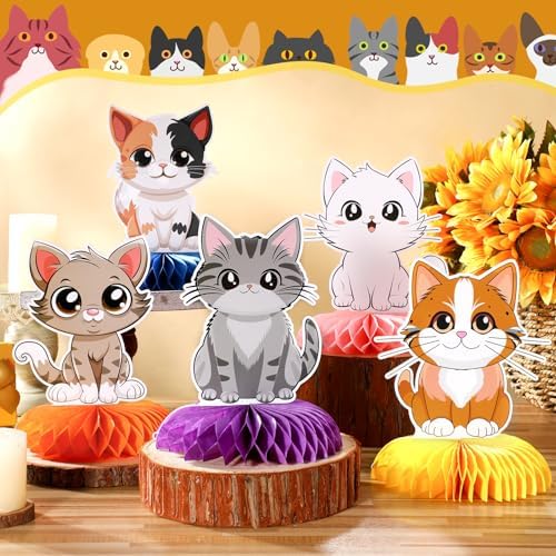 Pickmesh 12 Pcs Cat Birthday Party Decoration Honeycomb Centerpieces Kitten Table Centerpieces Cats Table Topper 3D Double Sided Kitten Decoration for Birthday Pet Theme Party Favors Supplies - Image 3