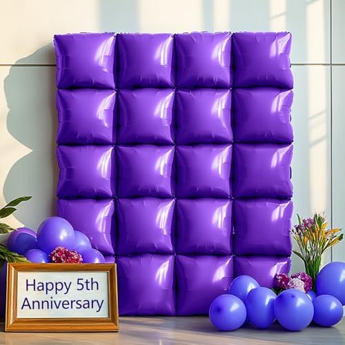 NISOCY 36PCS Metallic Purple Square Foil Balloons Wall Backdrop - Image 6