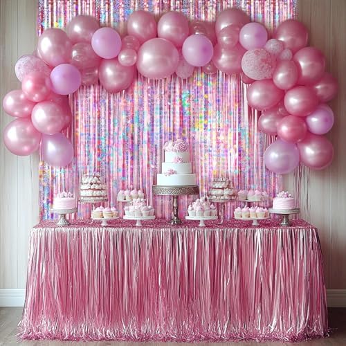 4 Packs Pink Foil Fringe Curtain, Pink Glitter Metallic Tinsel Backdrop for Birthday, Wedding, Baby Shower, Princess Bachelorette Cowgirl Party Decorations Supplies - Image 4